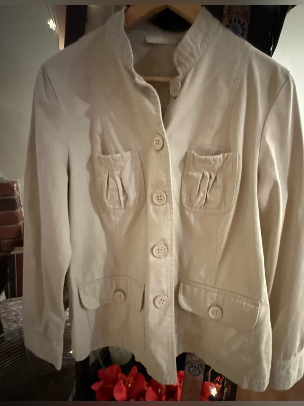 Newport News Cream Button-Front Blazer Jacket